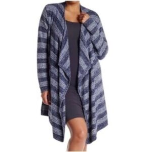 Barefoot Dreams Wrap Sweater Bamboo Chic Lite Calypso Size S/M Blue Striped